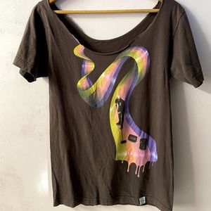 Brown Off-the-Shoulder Graphic Tee
